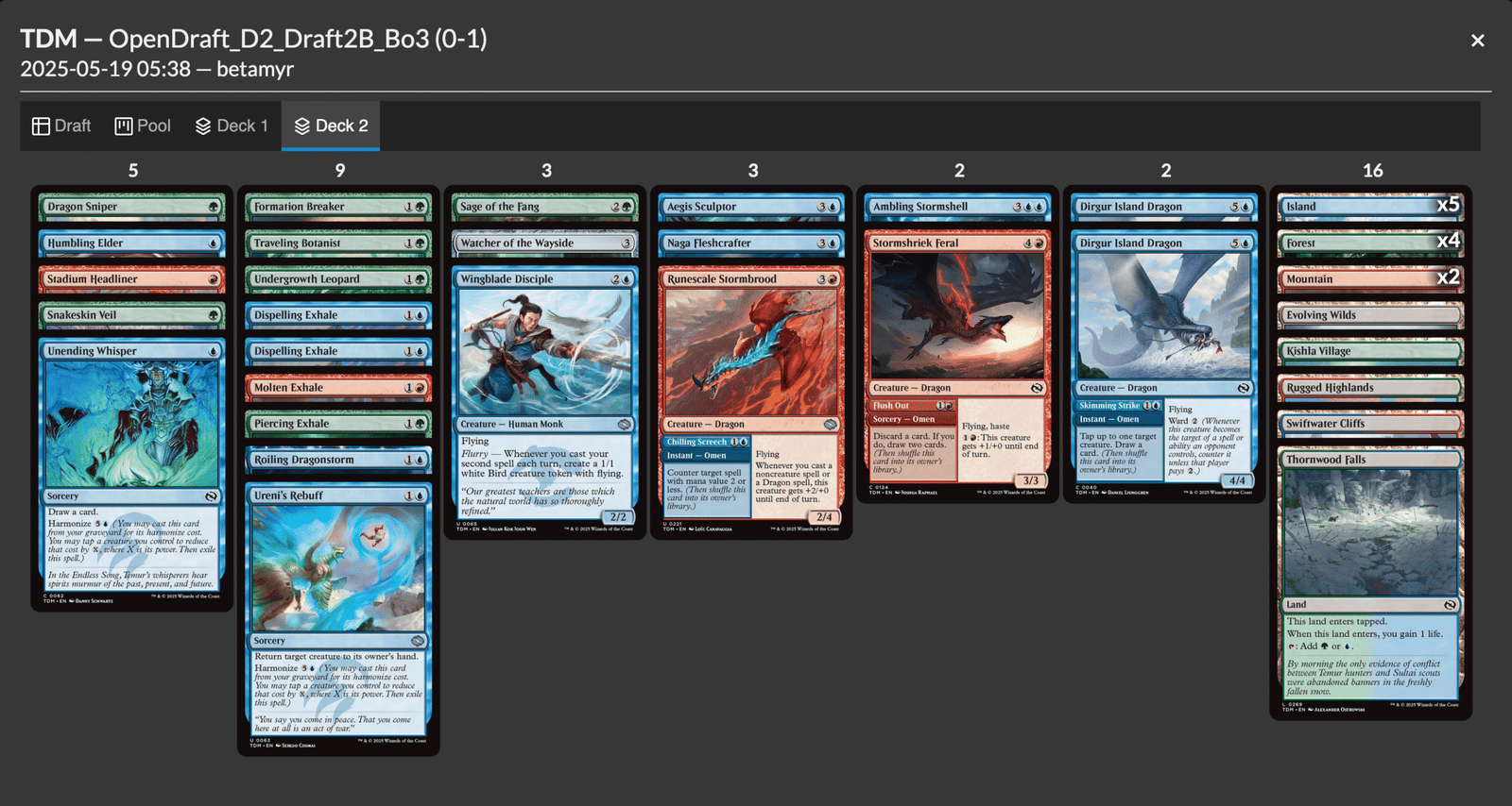0-1 with Temur Aggro in Draft 2 of Magic Arena Open, Day 2